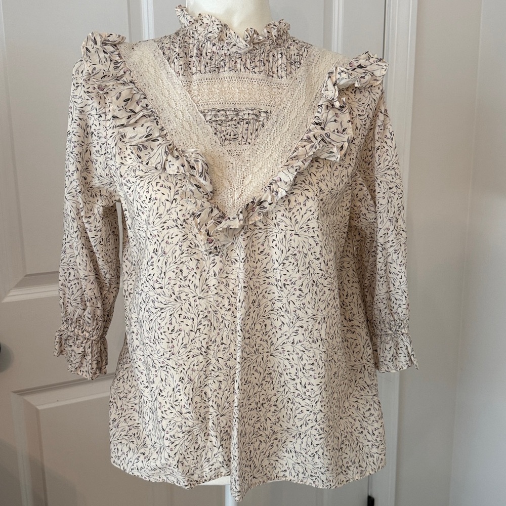 H&M Cream Floral Blouse Sz 8